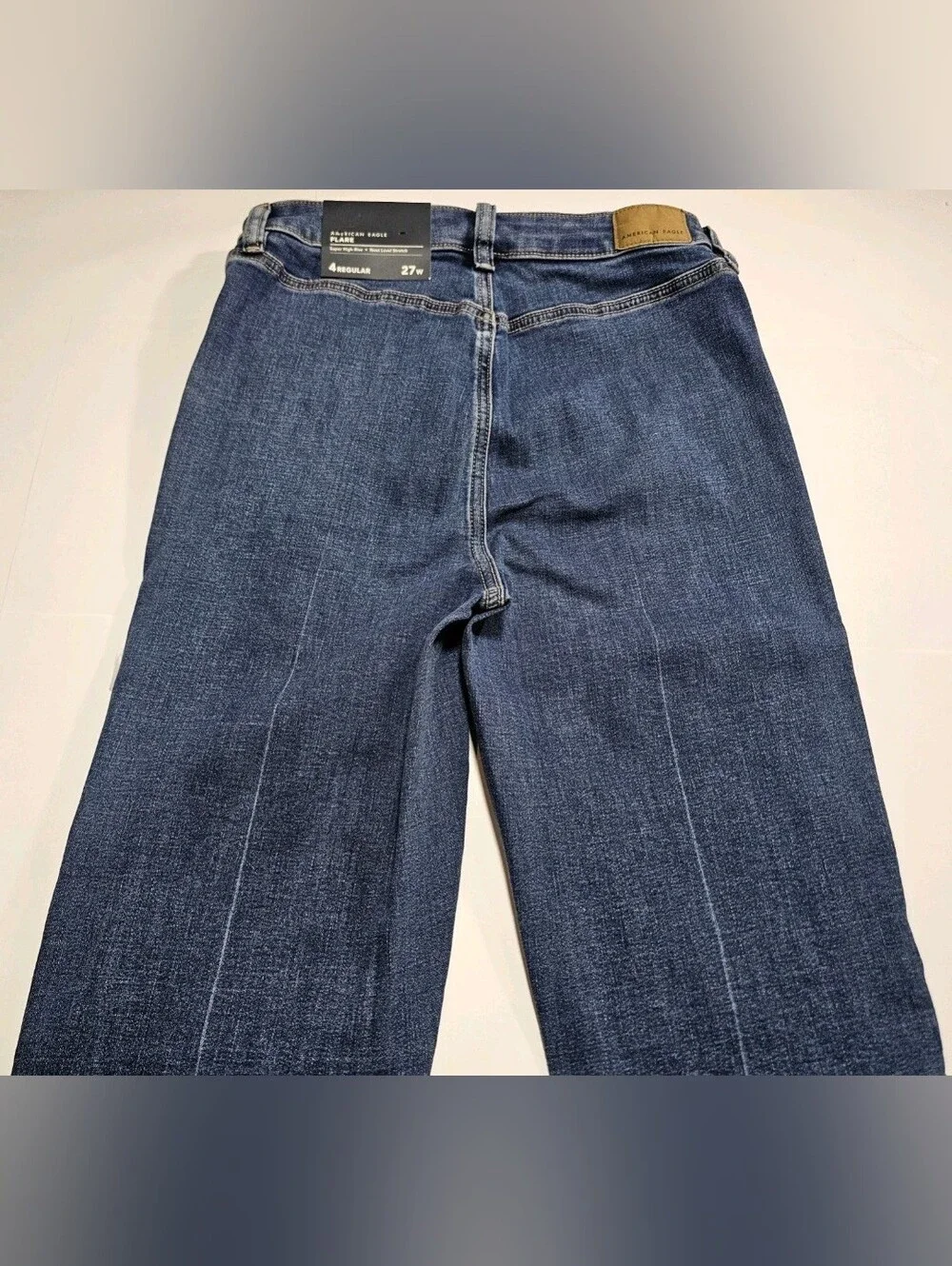 American Eagle Super High Rise Flare Jeans Size 4 Next Level Stretch Raw Hem - Picture 8 of 11